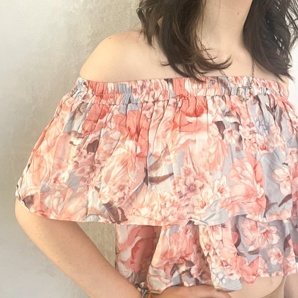 Jaase floral blouse Boho Chic off Shoulder tiered Crop Top size large